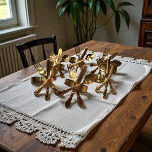 Set of 6 Vintage Gold-Tone Miniature Utensil Napkin Rings Table Decor